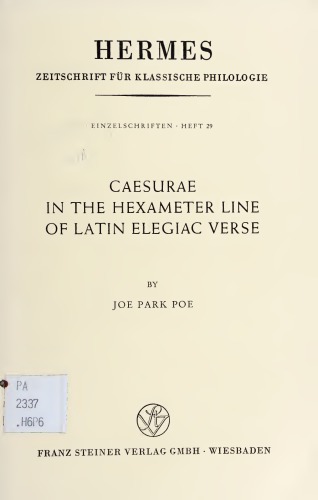 Caesurae in the Hexameter Line of Latin Elegiac Verse